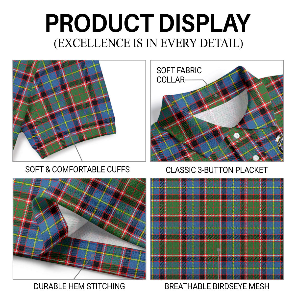 Norvel (or Norvill) Tartan Crest Birdseye Mesh Polo Shirt
