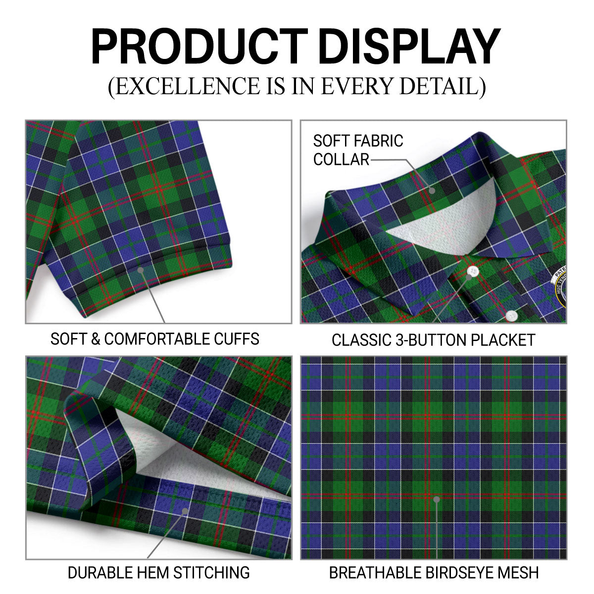 Paterson Tartan Crest Birdseye Mesh Polo Shirt