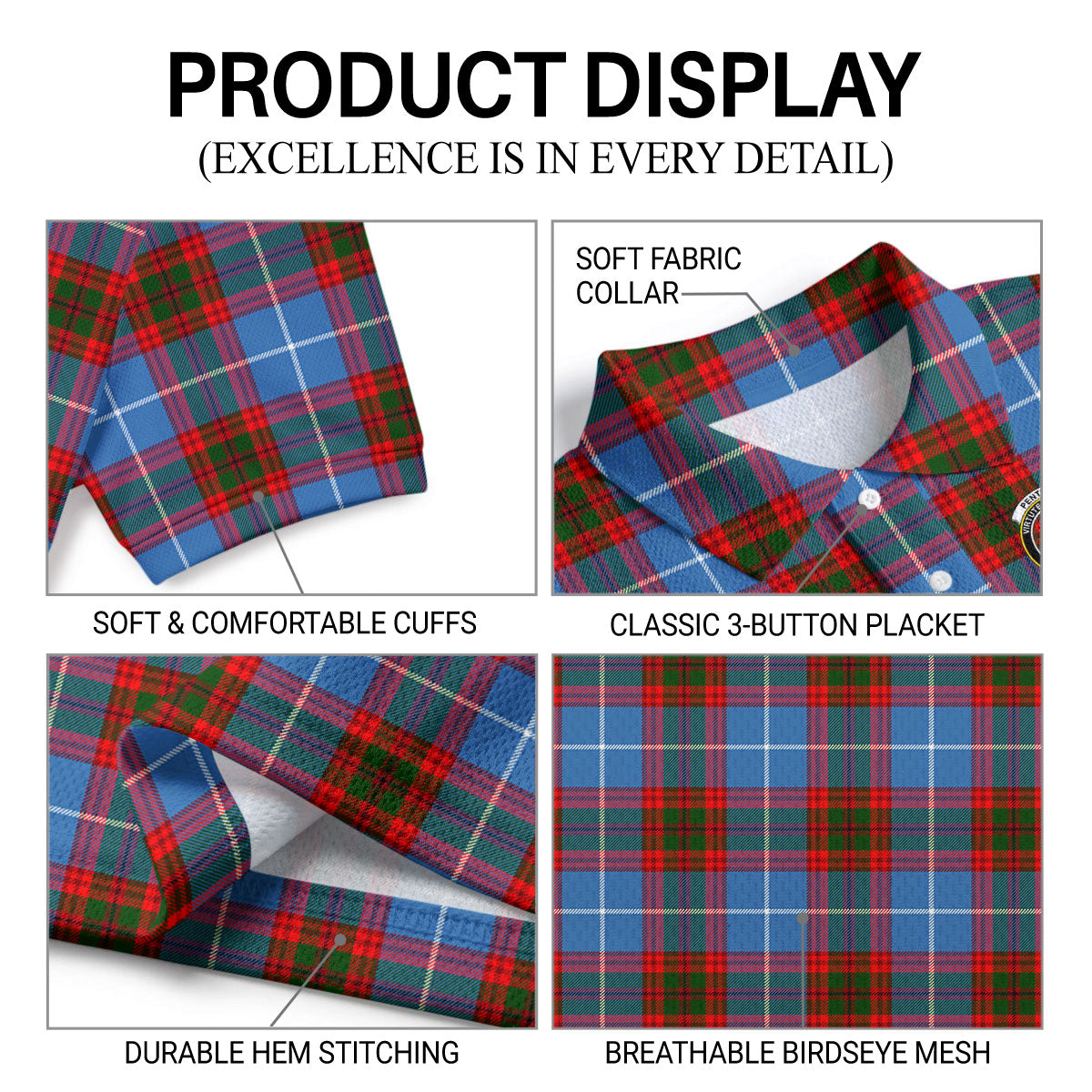 Pentland Tartan Crest Birdseye Mesh Polo Shirt