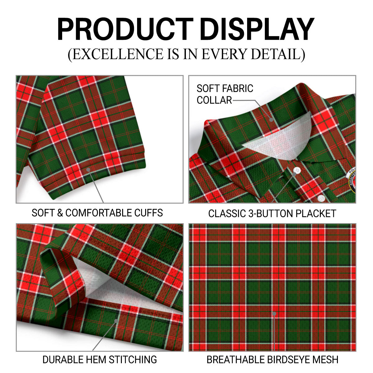Pollock Tartan Crest Birdseye Mesh Polo Shirt