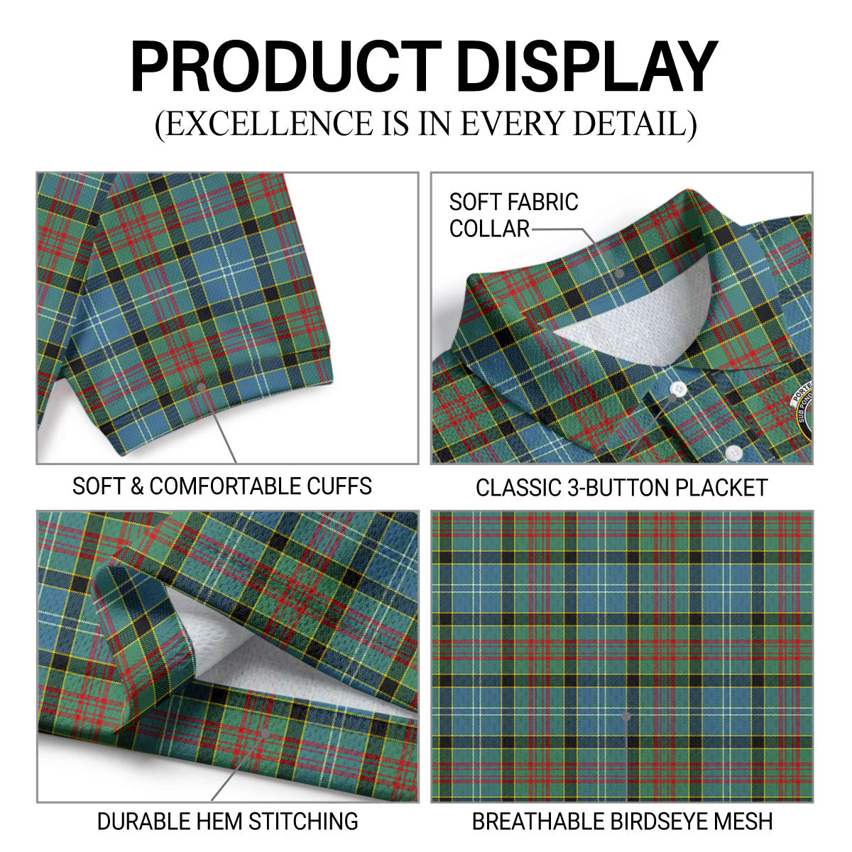 Porterfield Tartan Crest Birdseye Mesh Polo Shirt