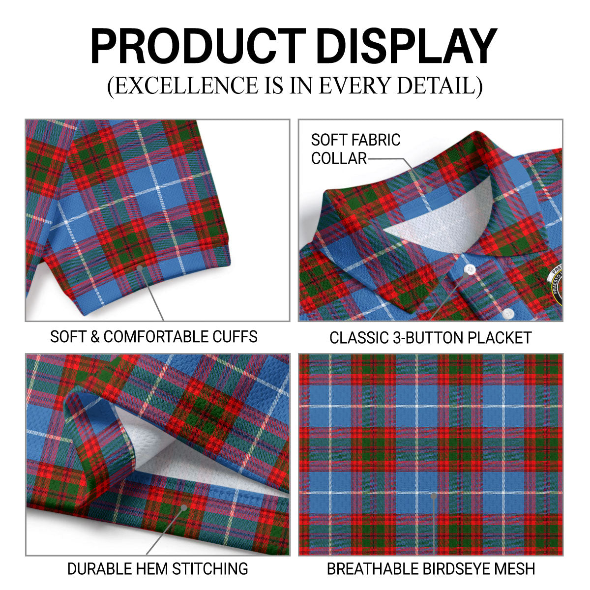 Preston Tartan Crest Birdseye Mesh Polo Shirt