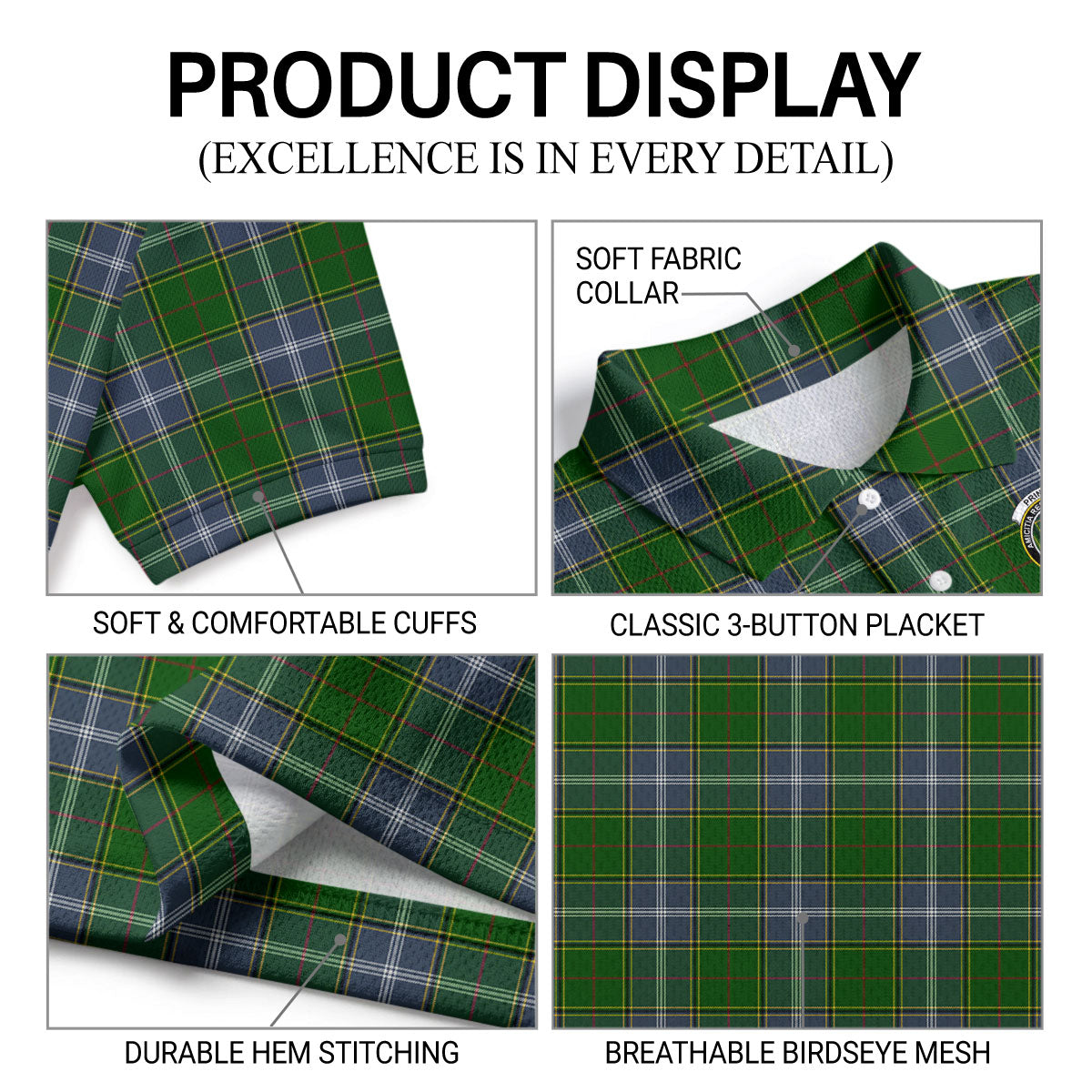 Pringle Tartan Crest Birdseye Mesh Polo Shirt