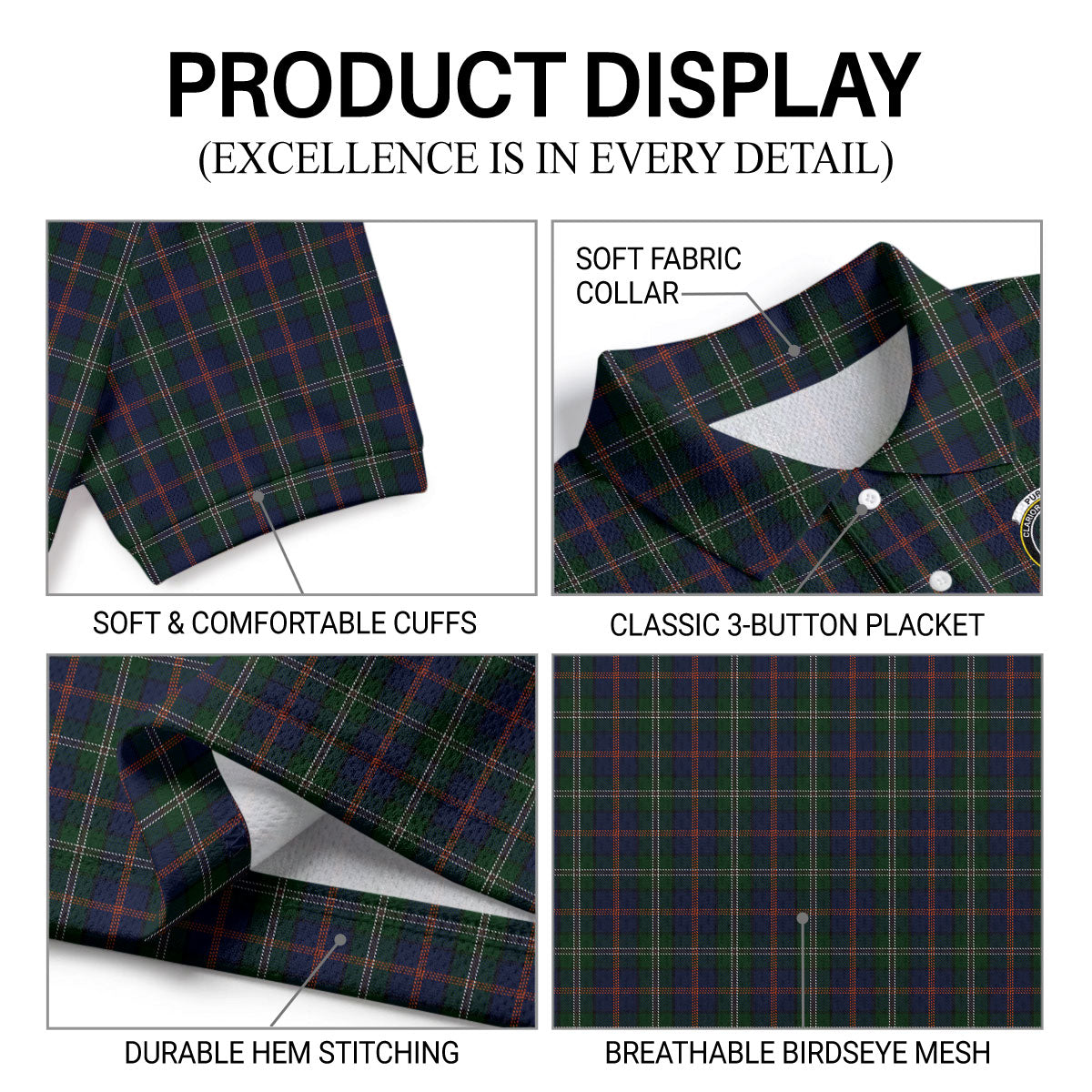 Purves Tartan Crest Birdseye Mesh Polo Shirt