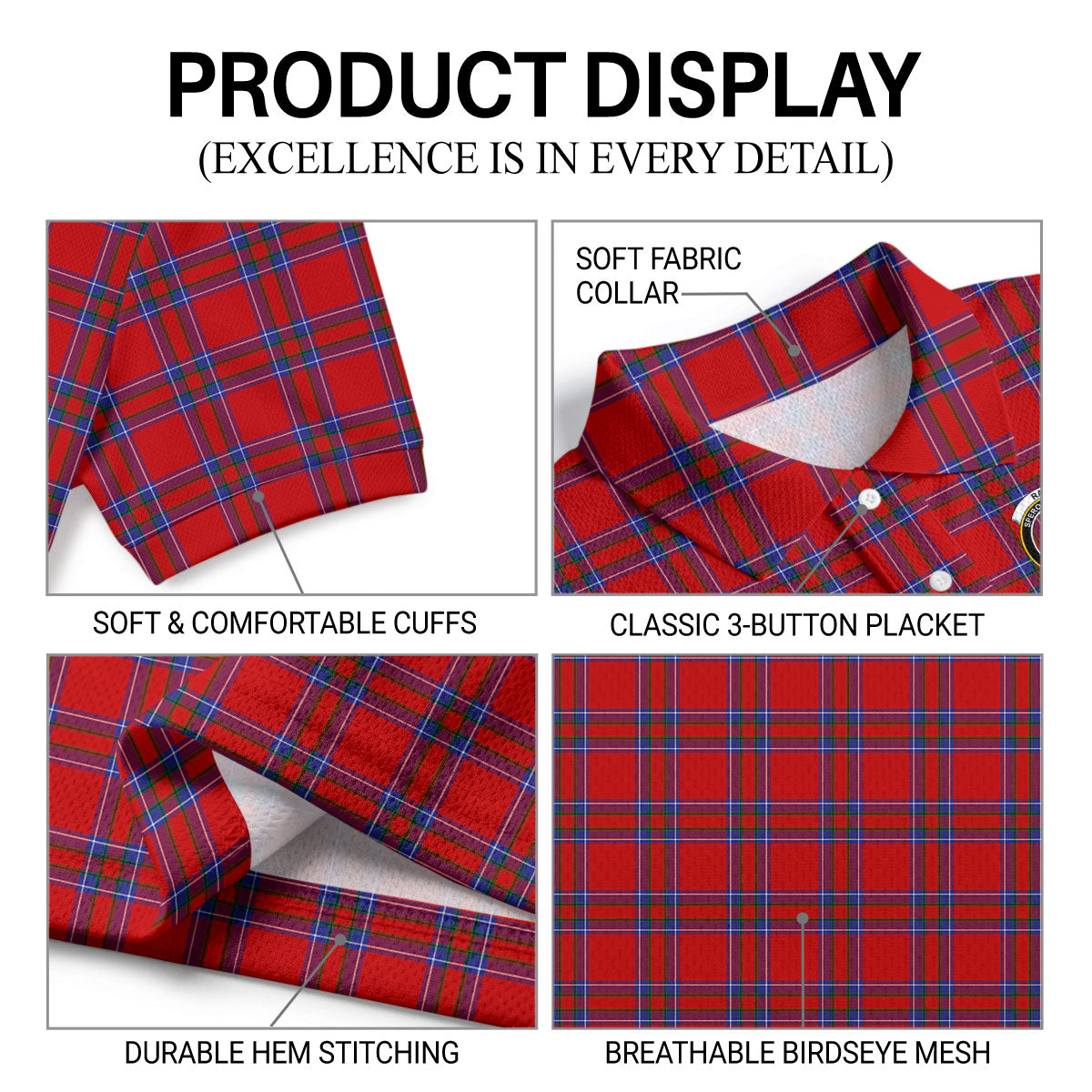 Rait Tartan Crest Birdseye Mesh Polo Shirt