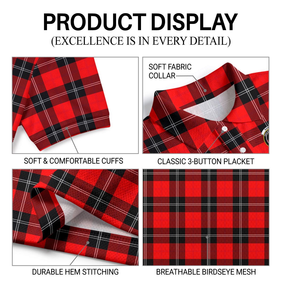Ramsay Modern Tartan Crest Birdseye Mesh Polo Shirt
