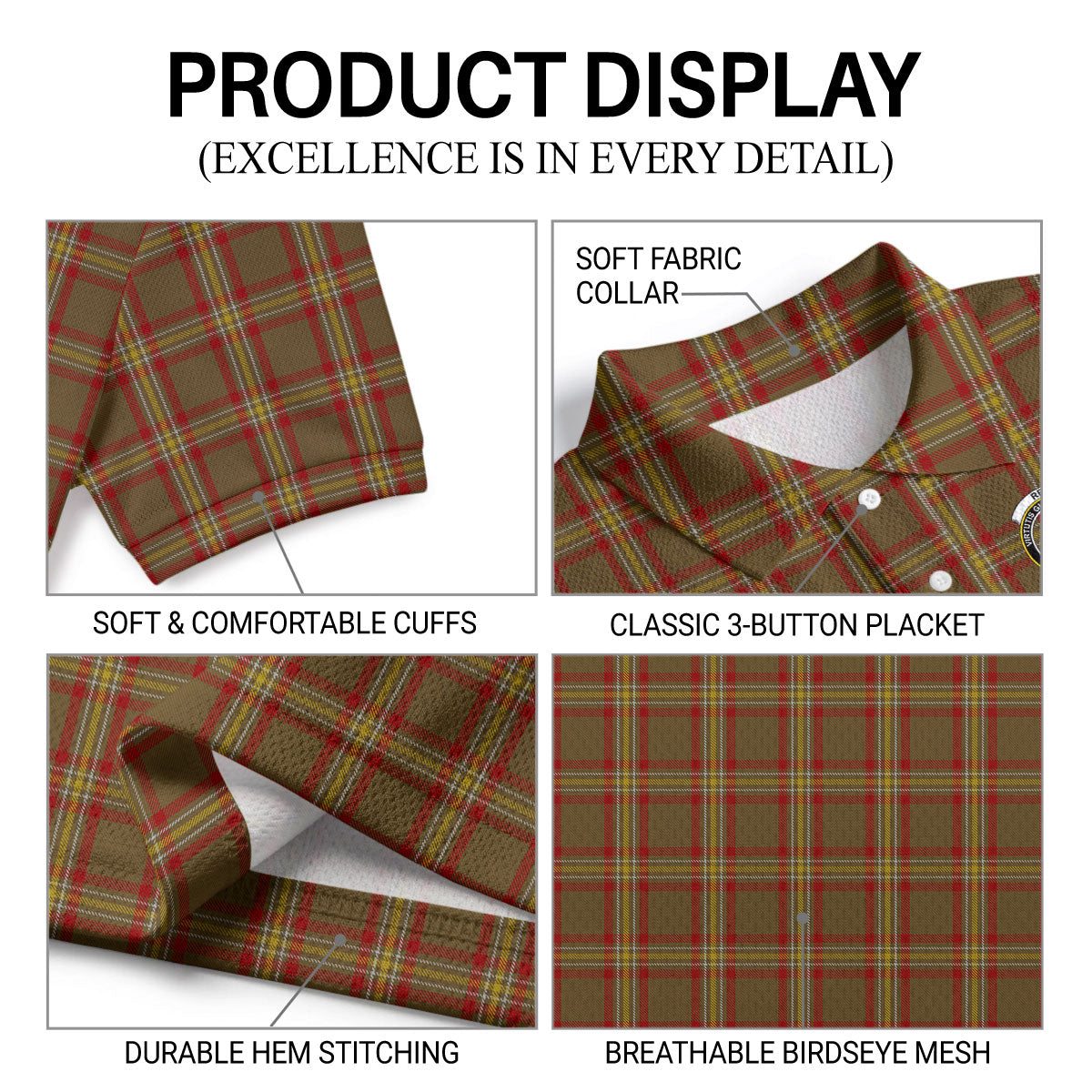 Reid Ancient Tartan Crest Birdseye Mesh Polo Shirt