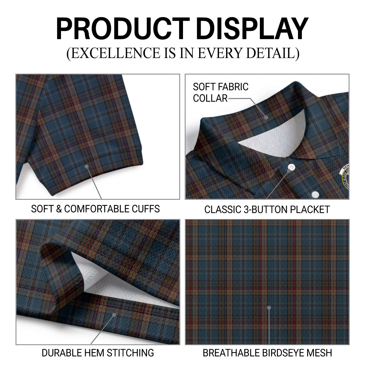 Renton Tartan Crest Birdseye Mesh Polo Shirt