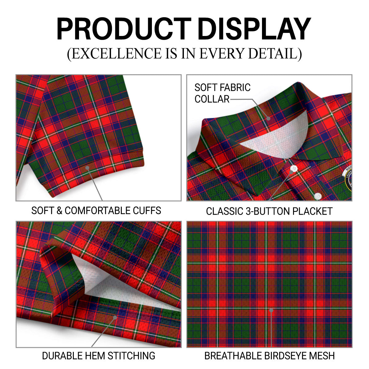 Riddell Tartan Crest Birdseye Mesh Polo Shirt