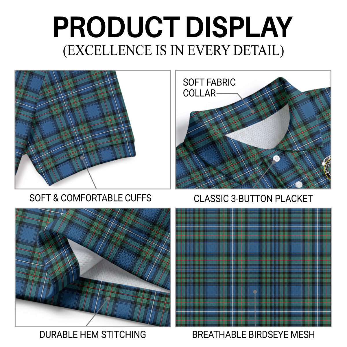 Robertson Hunting Ancient Tartan Crest Birdseye Mesh Polo Shirt