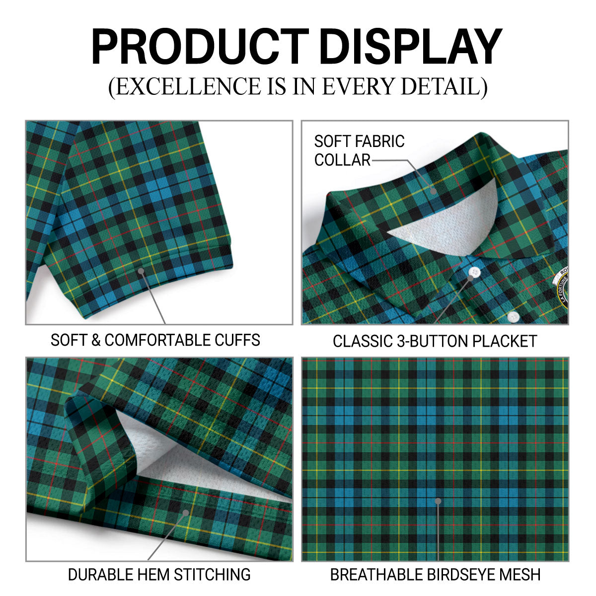 Rollo Ancient Tartan Crest Birdseye Mesh Polo Shirt