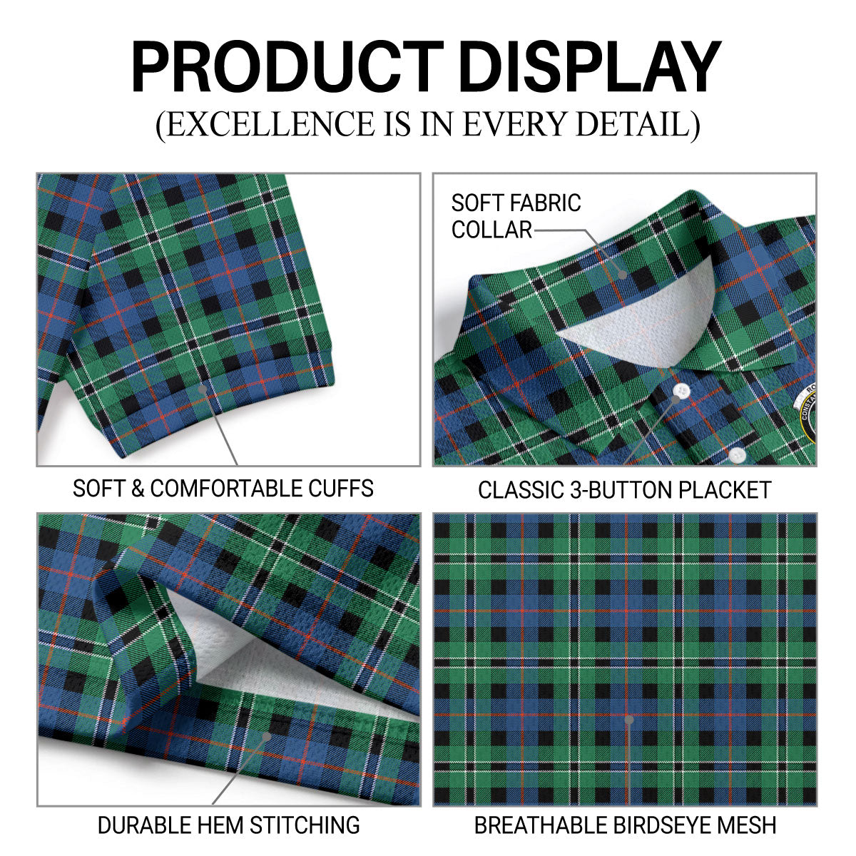 Rose Hunting Ancient Tartan Crest Birdseye Mesh Polo Shirt