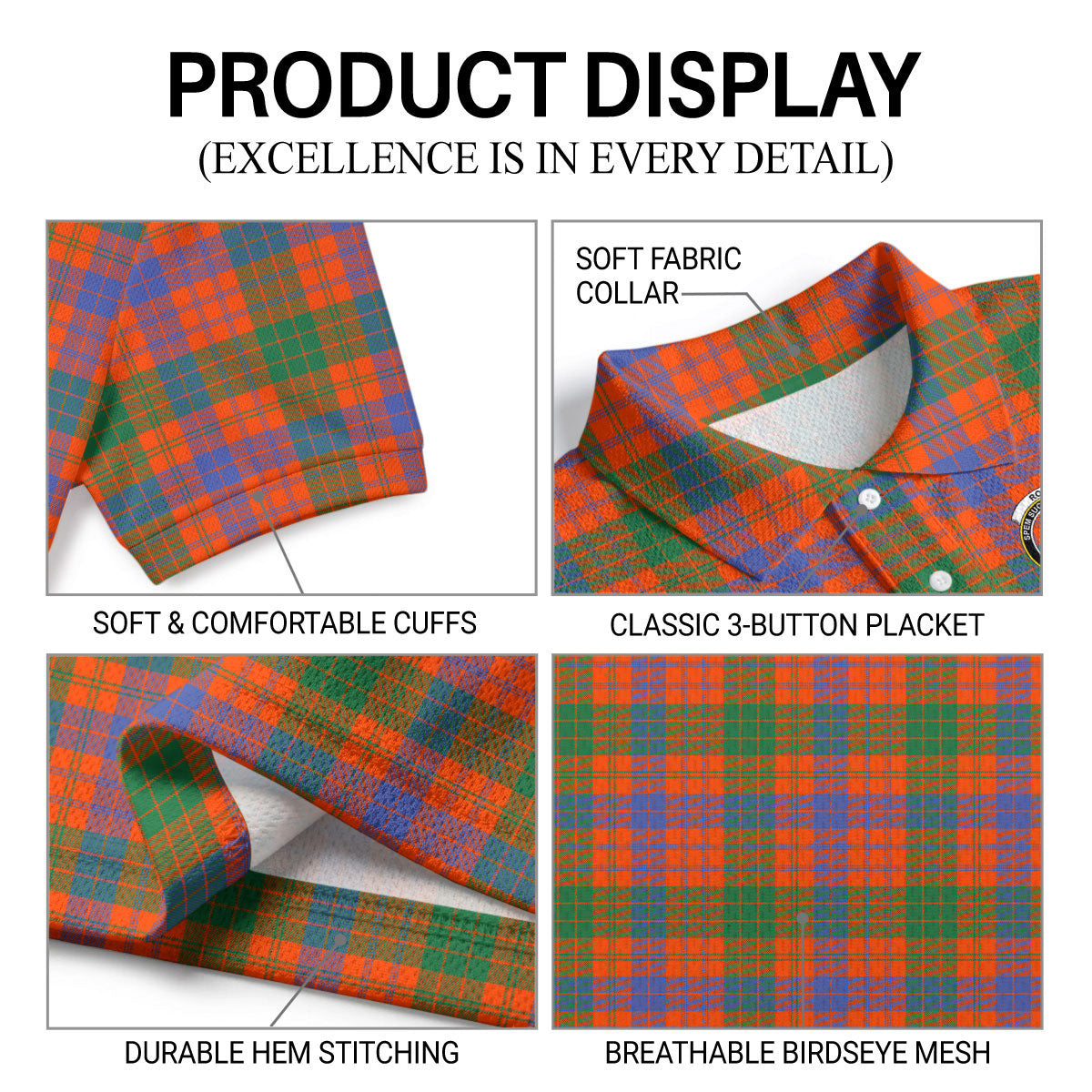 Ross Ancient Tartan Crest Birdseye Mesh Polo Shirt