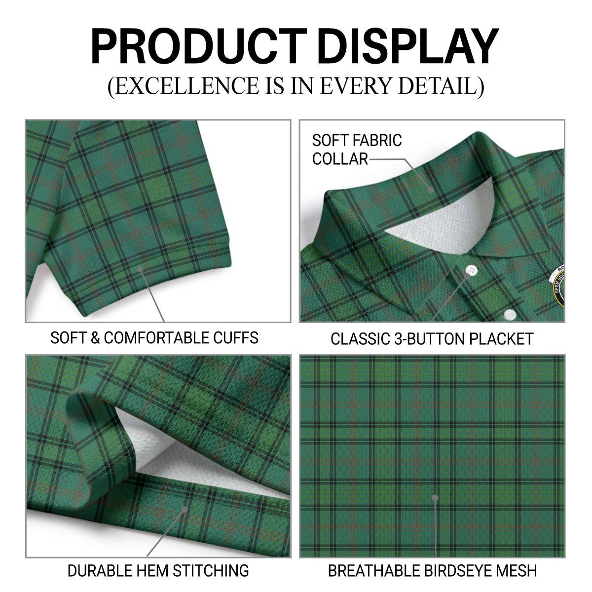 Ross Hunting Ancient Tartan Crest Birdseye Mesh Polo Shirt
