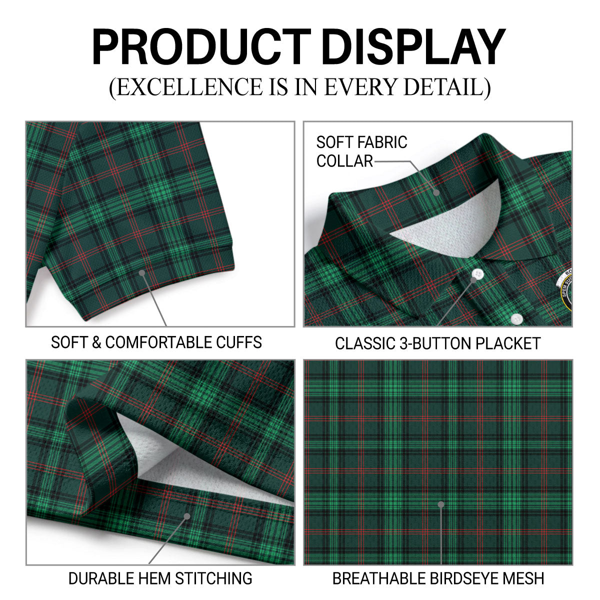 Ross Hunting Modern Tartan Crest Birdseye Mesh Polo Shirt