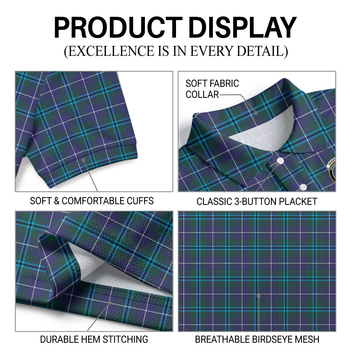 Sandilands Tartan Crest Birdseye Mesh Polo Shirt