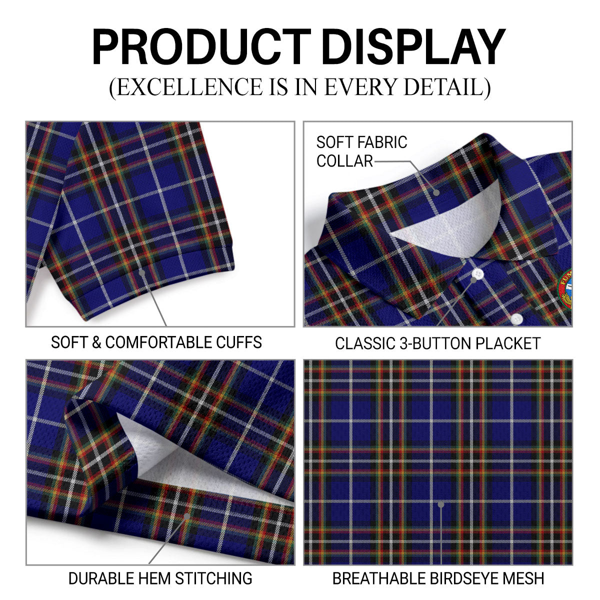 Scotland History Tours Tartan Crest Birdseye Mesh Polo Shirt