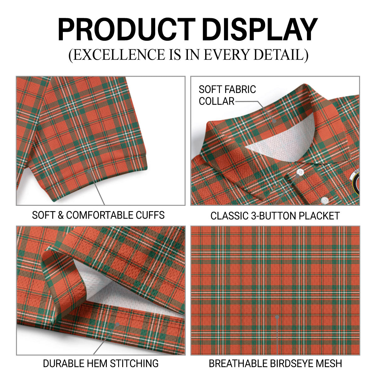 Scott Ancient Tartan Crest Birdseye Mesh Polo Shirt