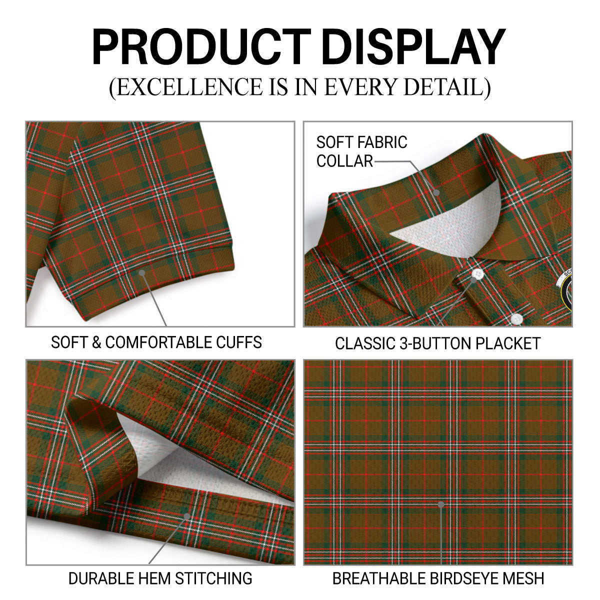Scott Brown Modern Tartan Crest Birdseye Mesh Polo Shirt