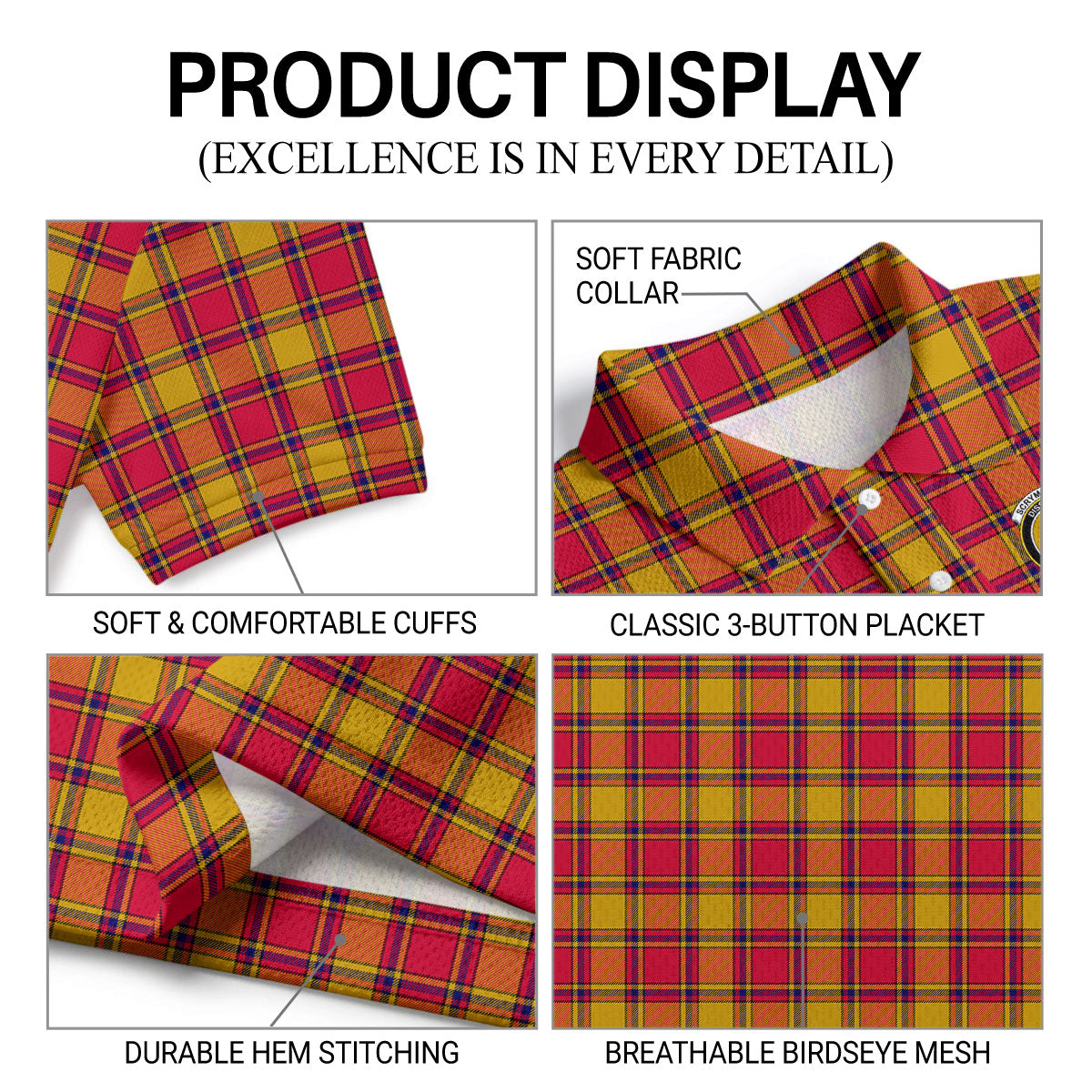 Scrymgeour Tartan Crest Birdseye Mesh Polo Shirt