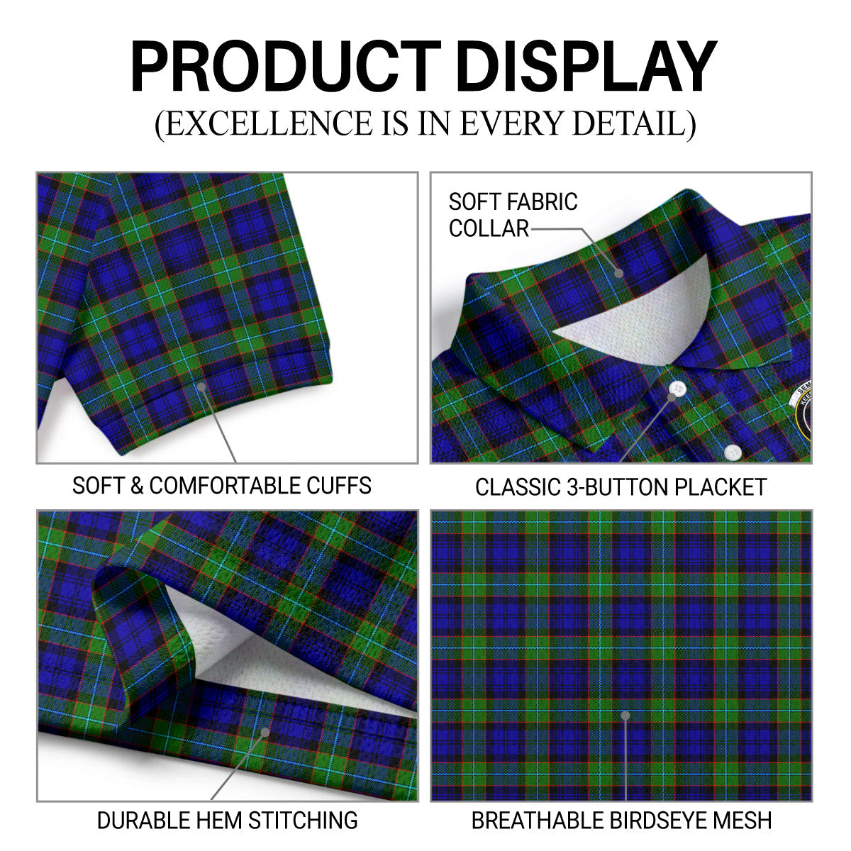 Sempill Modern Tartan Crest Birdseye Mesh Polo Shirt