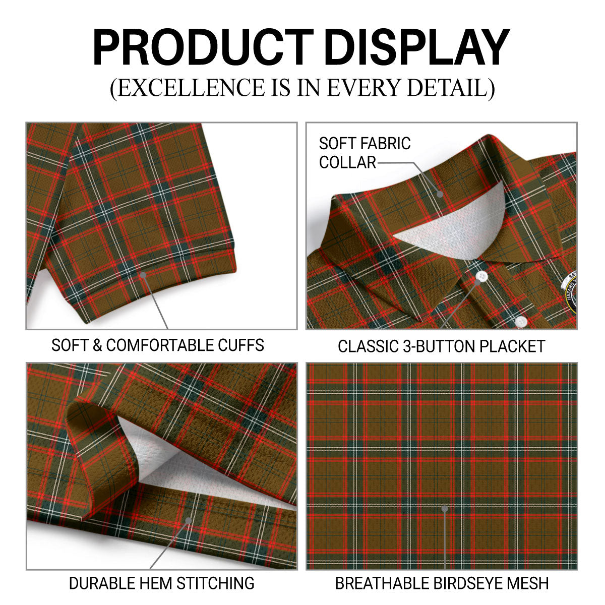 Seton Hunting Modern Tartan Crest Birdseye Mesh Polo Shirt