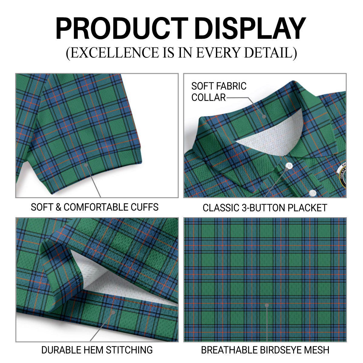 Shaw Ancient Tartan Crest Birdseye Mesh Polo Shirt