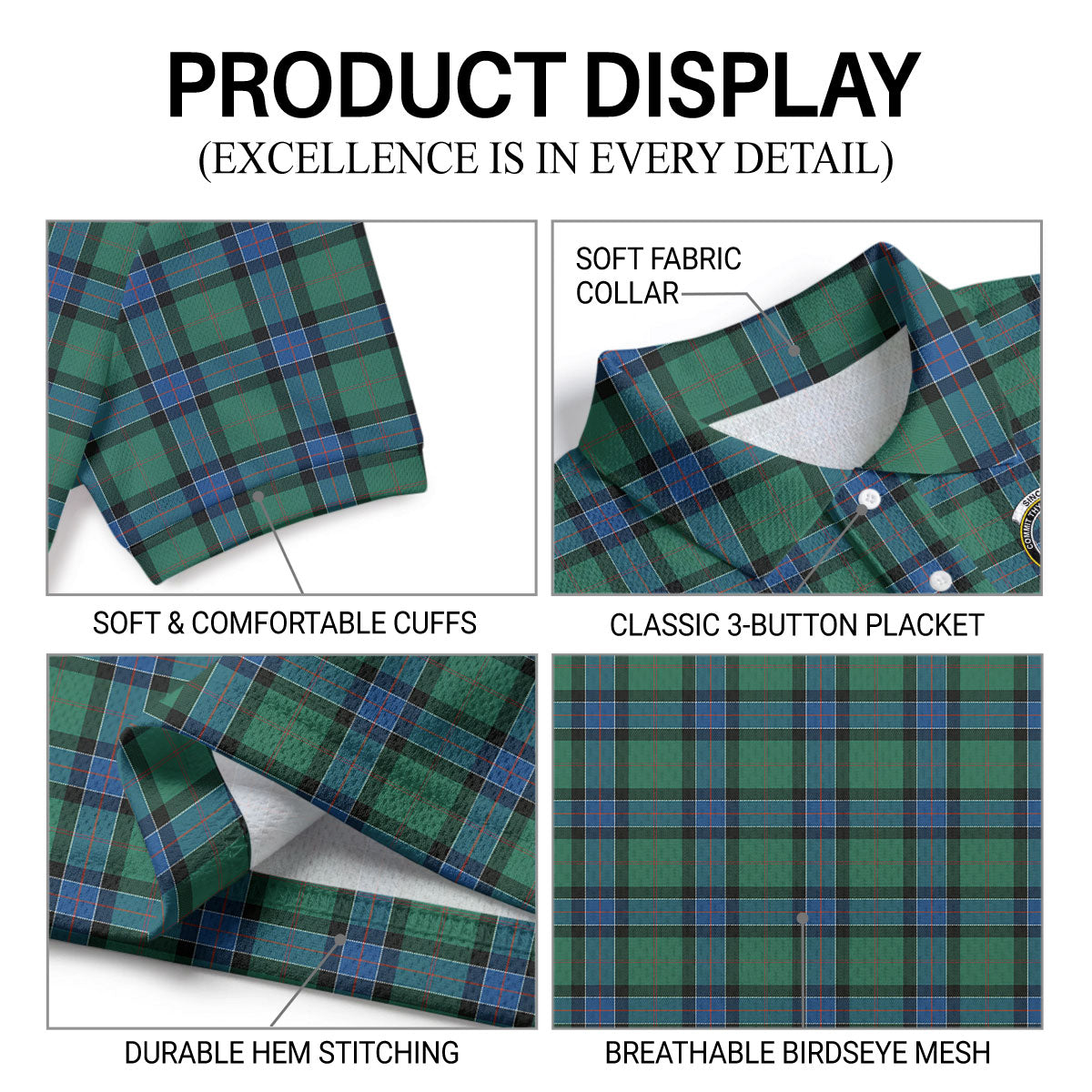 Sinclair Hunting Ancient Tartan Crest Birdseye Mesh Polo Shirt
