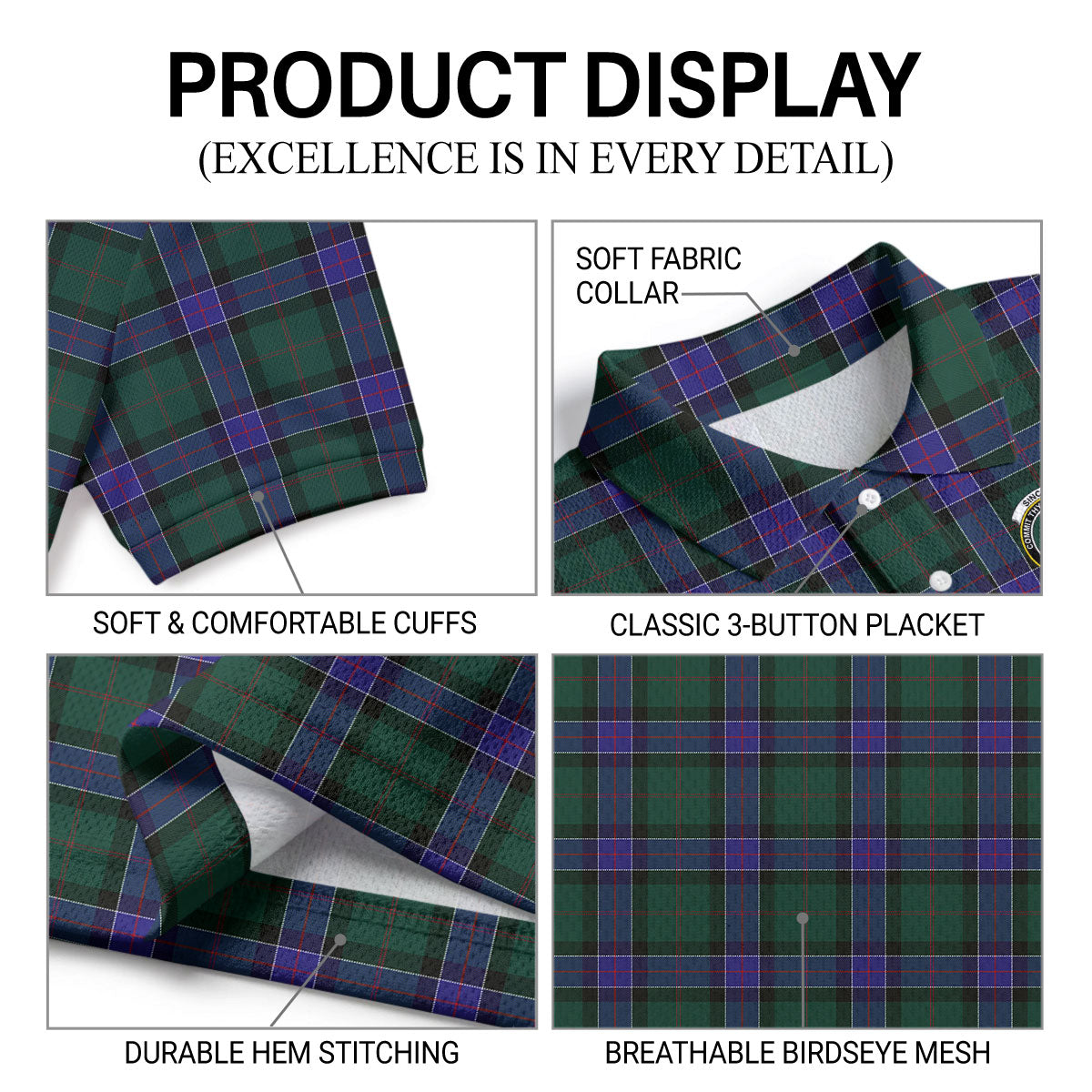 Sinclair Hunting Modern Tartan Crest Birdseye Mesh Polo Shirt