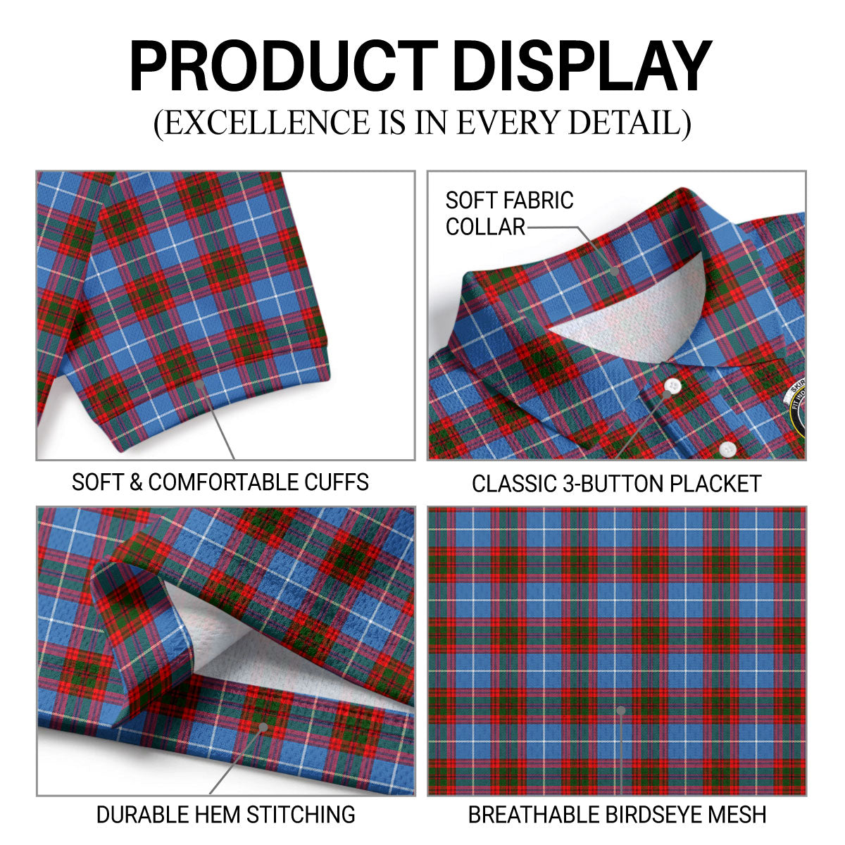 Skirving Tartan Crest Birdseye Mesh Polo Shirt