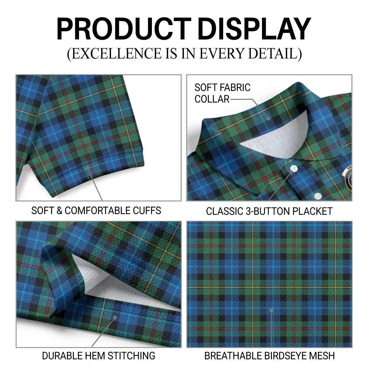 Smith Ancient Tartan Crest Birdseye Mesh Polo Shirt