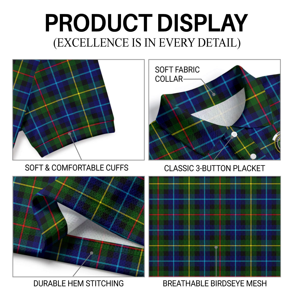 Smith Modern Tartan Crest Birdseye Mesh Polo Shirt