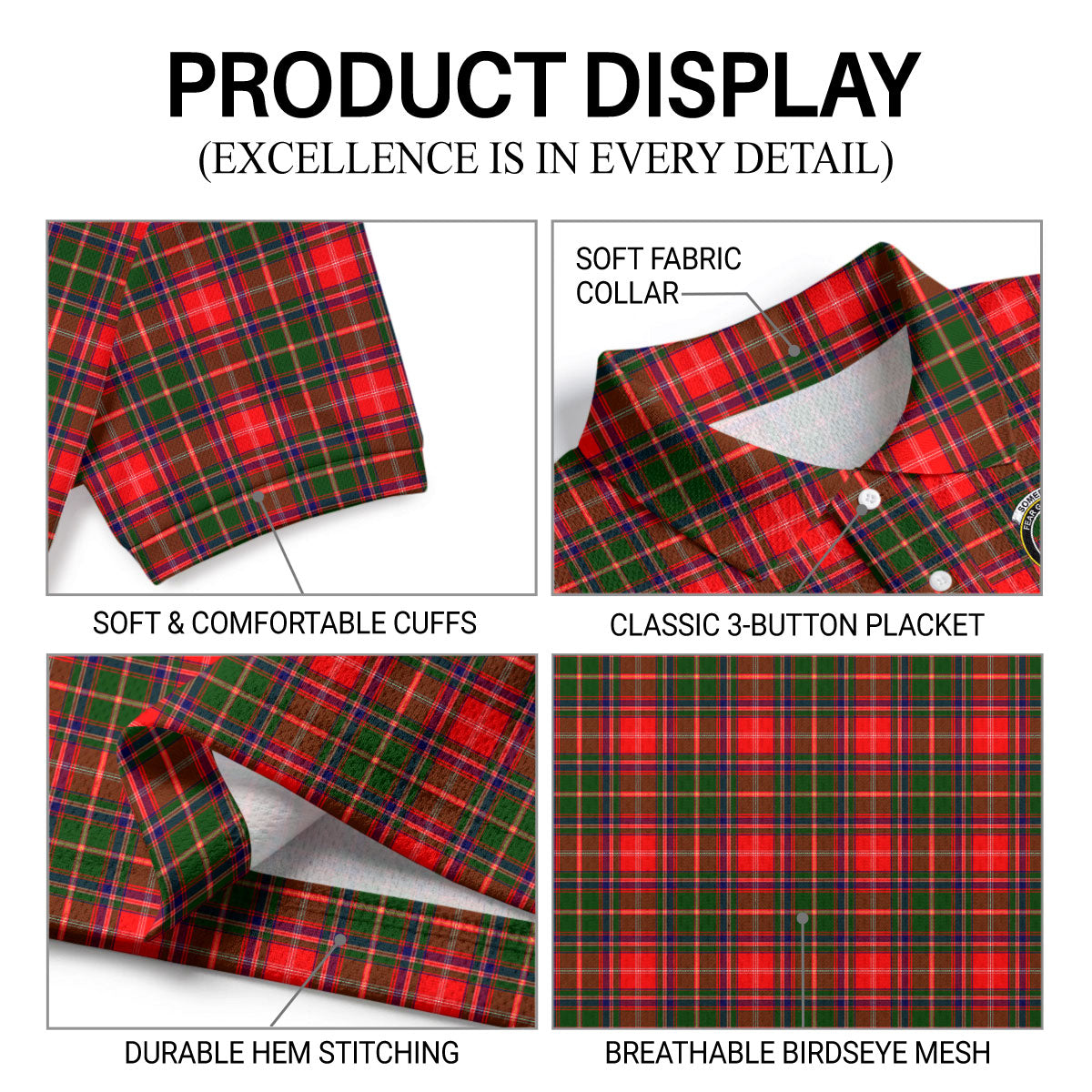 Somerville Tartan Crest Birdseye Mesh Polo Shirt