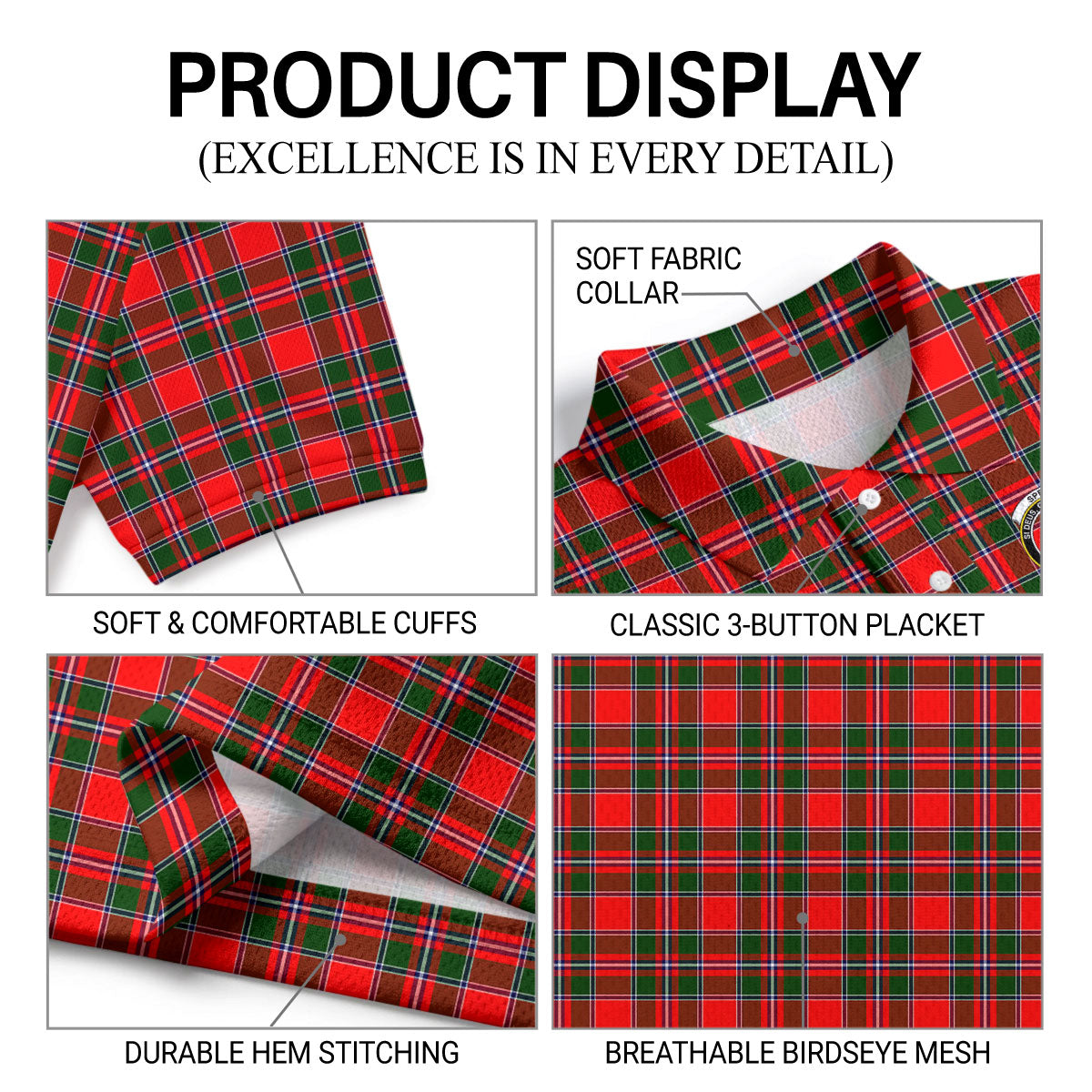 Spens (or Spence) Tartan Crest Birdseye Mesh Polo Shirt
