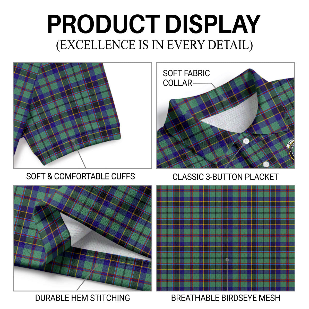 Stevenson Tartan Crest Birdseye Mesh Polo Shirt