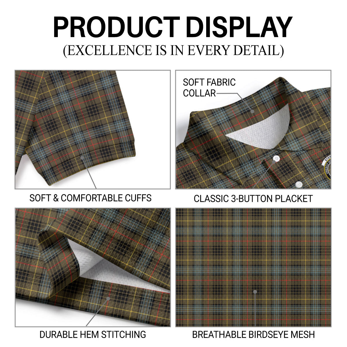 Stewart Hunting Weathered Tartan Crest Birdseye Mesh Polo Shirt