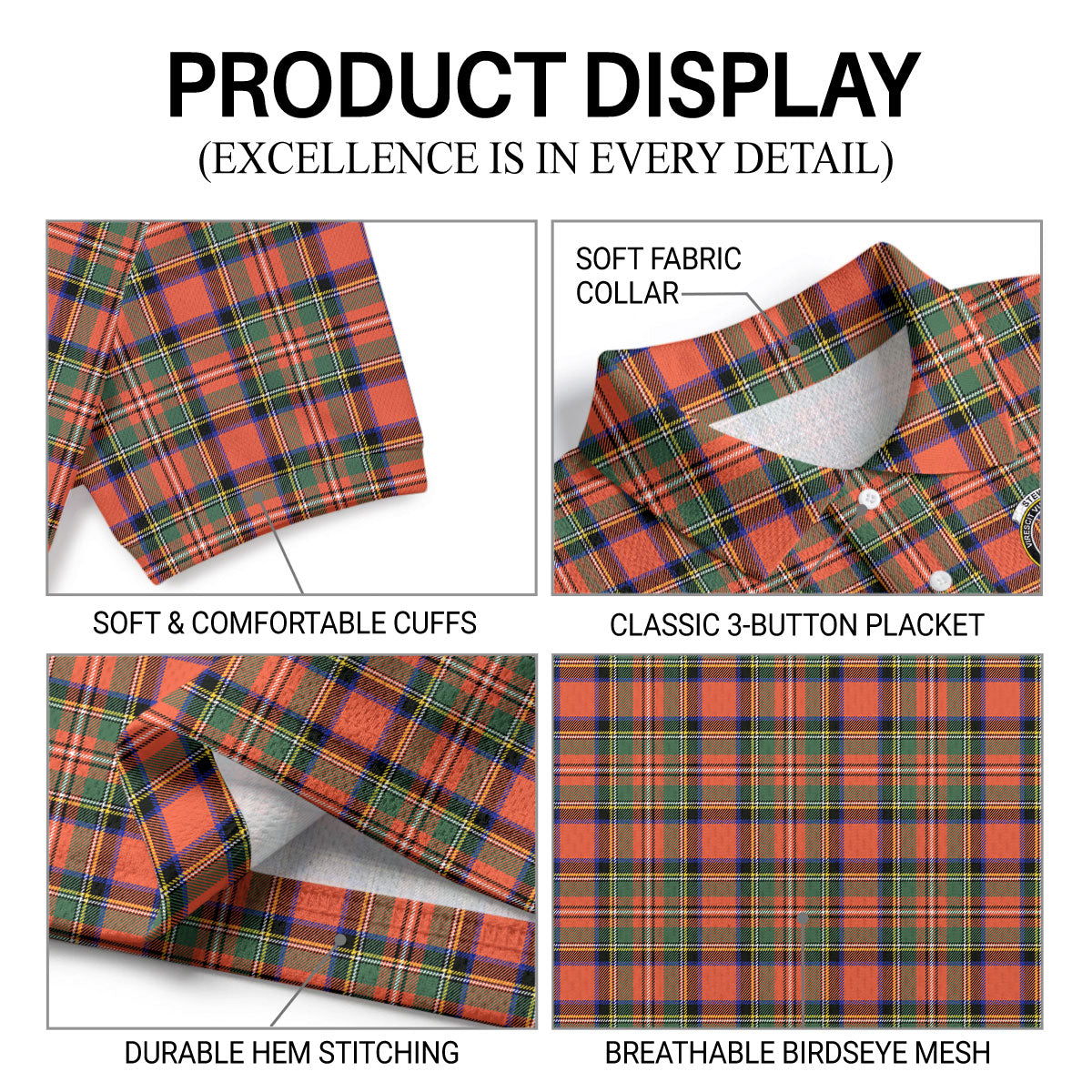 Stewart Royal Ancient Tartan Crest Birdseye Mesh Polo Shirt