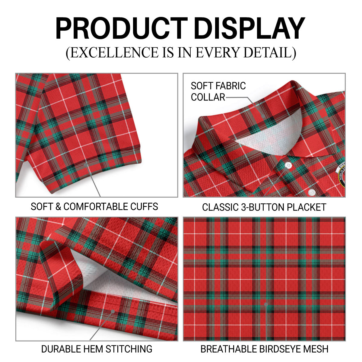 Stewart (Stuart) of Bute Tartan Crest Birdseye Mesh Polo Shirt