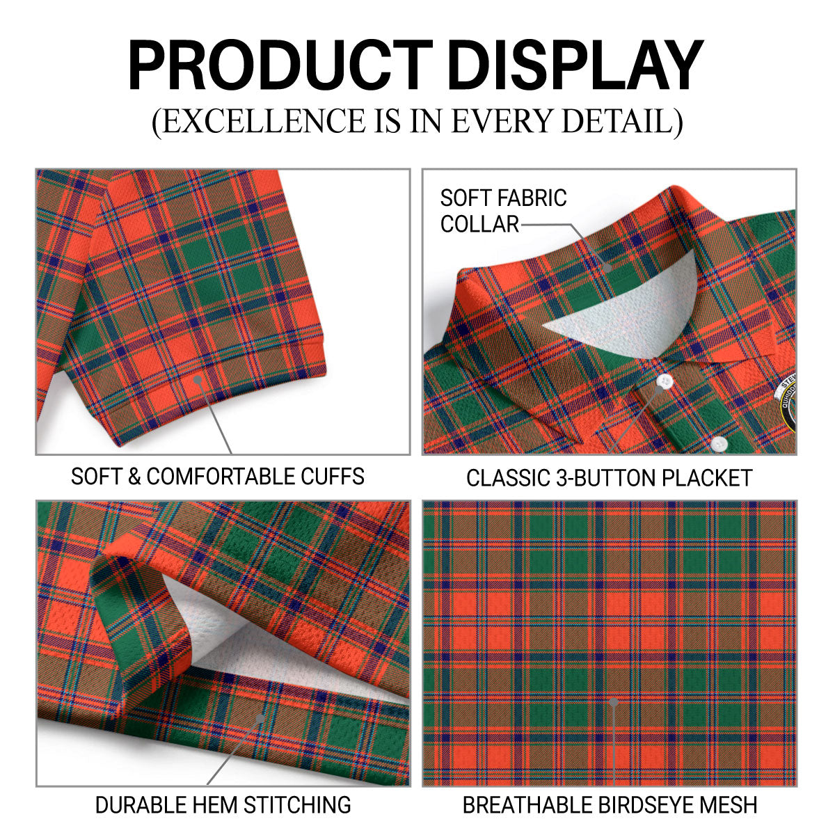 Stewart of Appin Ancient Tartan Crest Birdseye Mesh Polo Shirt