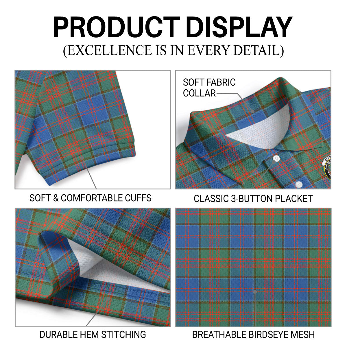 Stewart of Appin Hunting Ancient Tartan Crest Birdseye Mesh Polo Shirt