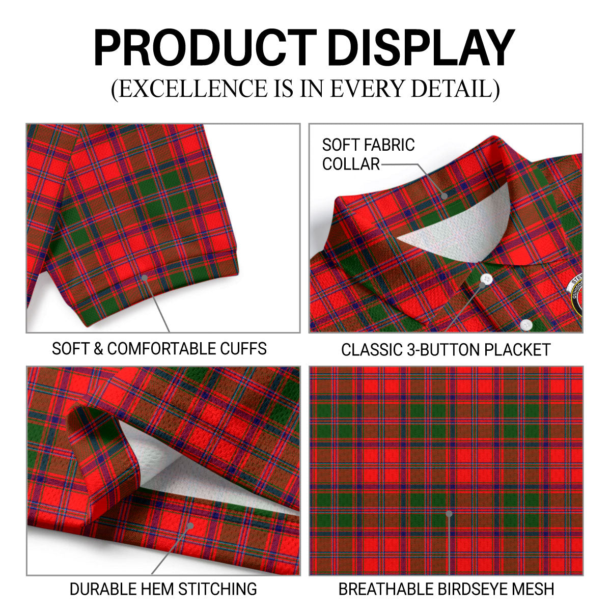 Stewart of Appin Modern Tartan Crest Birdseye Mesh Polo Shirt