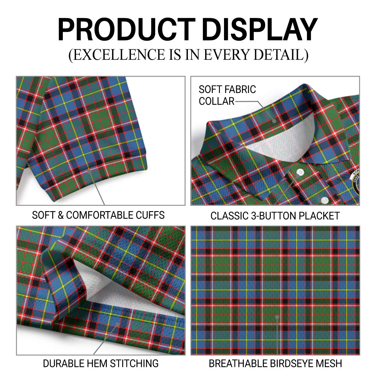 Stirling (of Keir) Tartan Crest Birdseye Mesh Polo Shirt