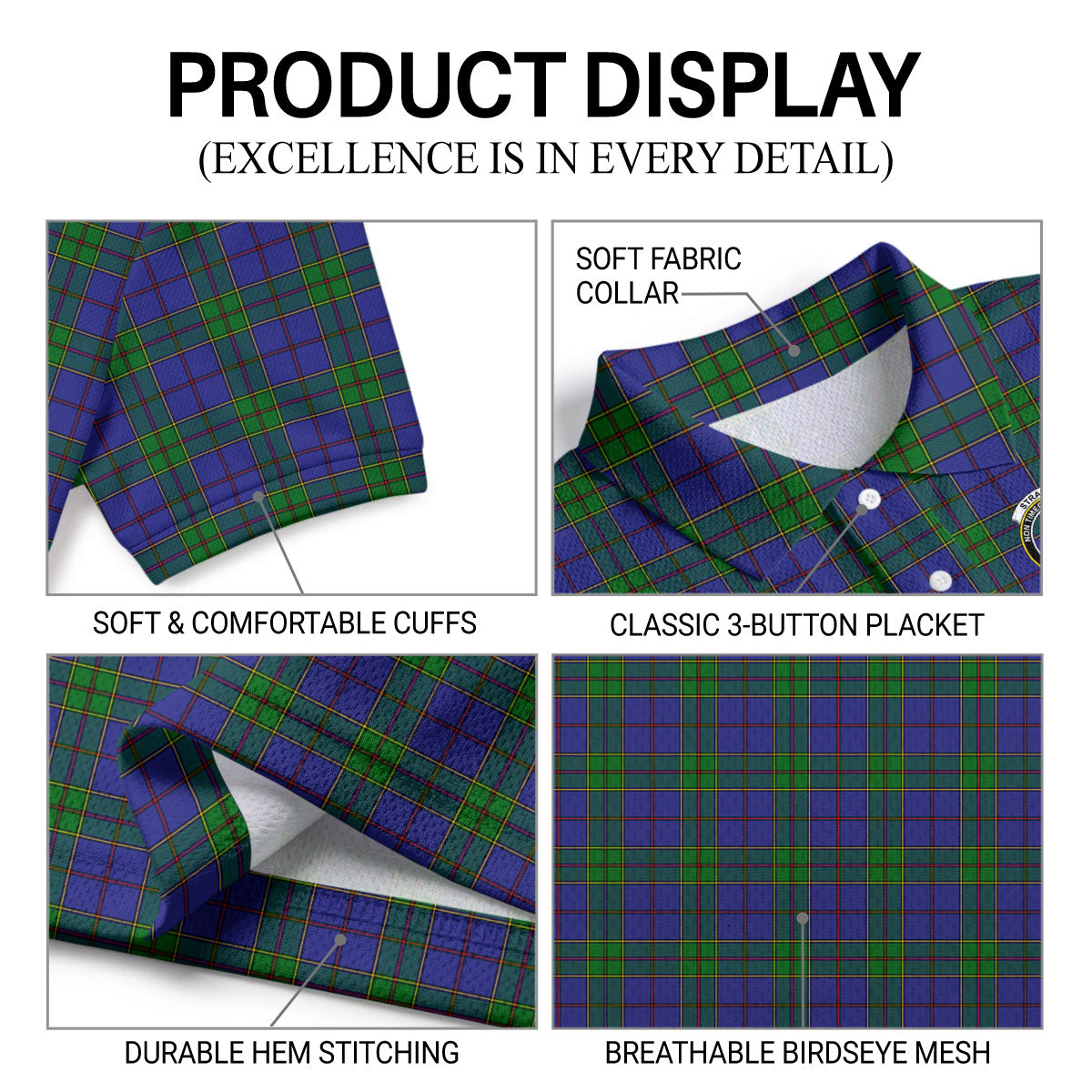 Strachan Tartan Crest Birdseye Mesh Polo Shirt