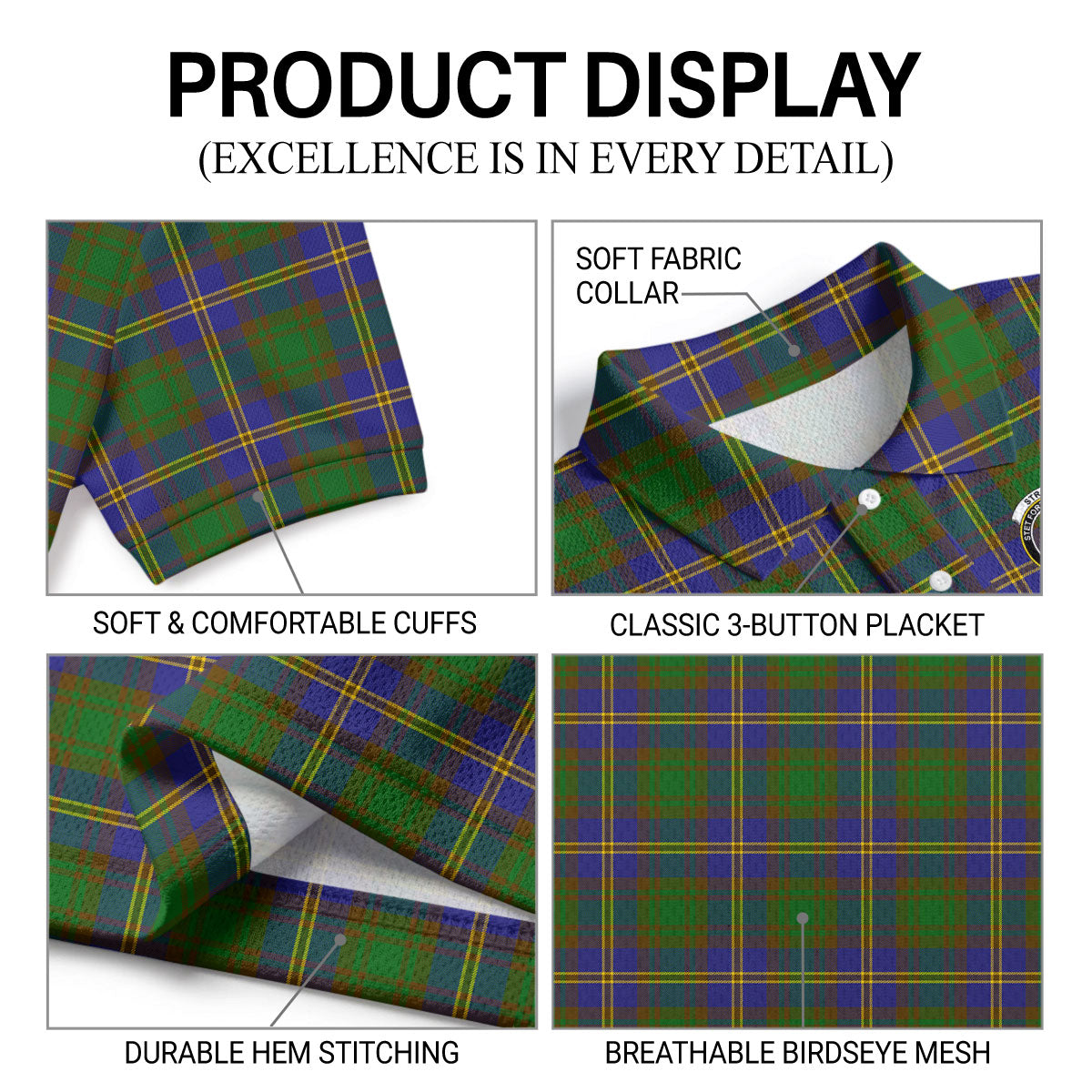 Strang (or Strange) Tartan Crest Birdseye Mesh Polo Shirt