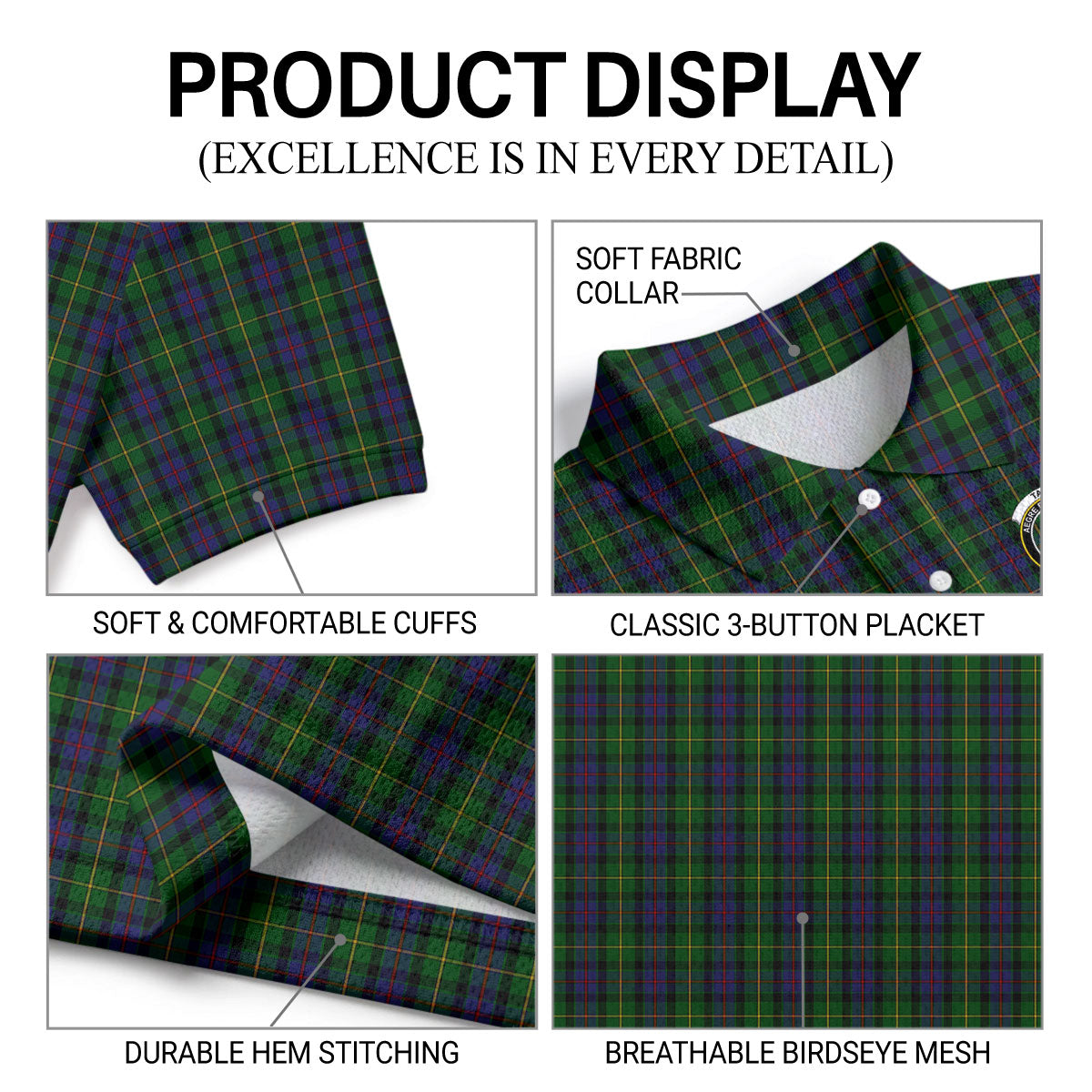 Tait Tartan Crest Birdseye Mesh Polo Shirt