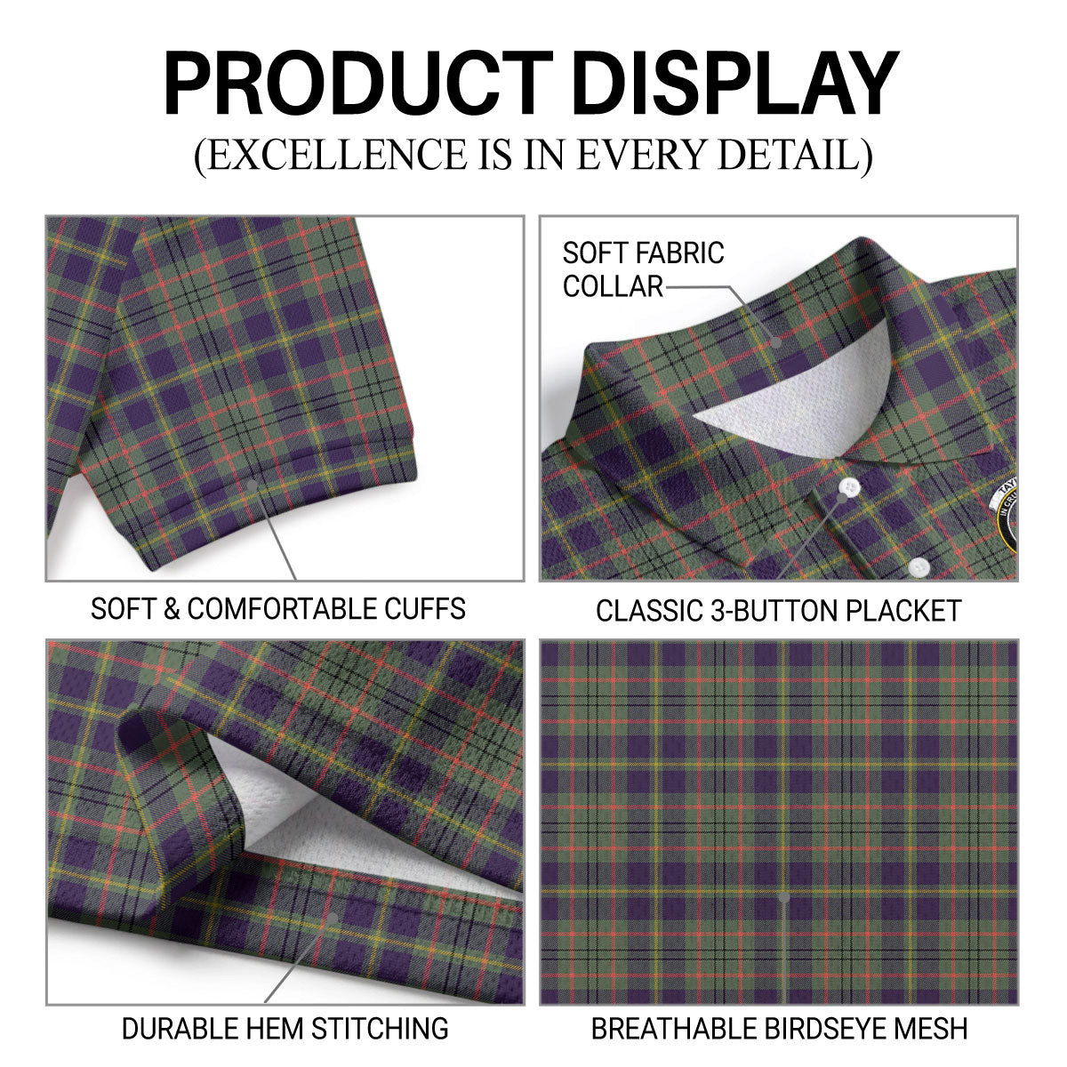 Taylor Weathered Tartan Crest Birdseye Mesh Polo Shirt