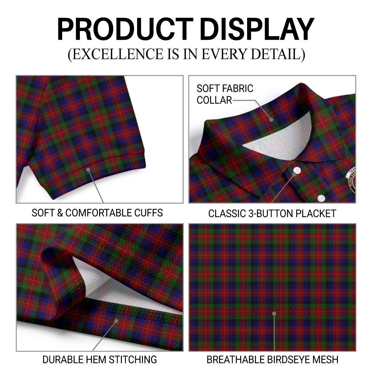 Tennant Tartan Crest Birdseye Mesh Polo Shirt