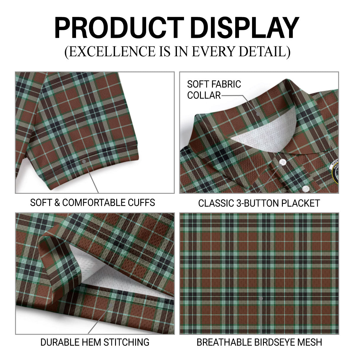 Thomson Hunting Modern Tartan Crest Birdseye Mesh Polo Shirt