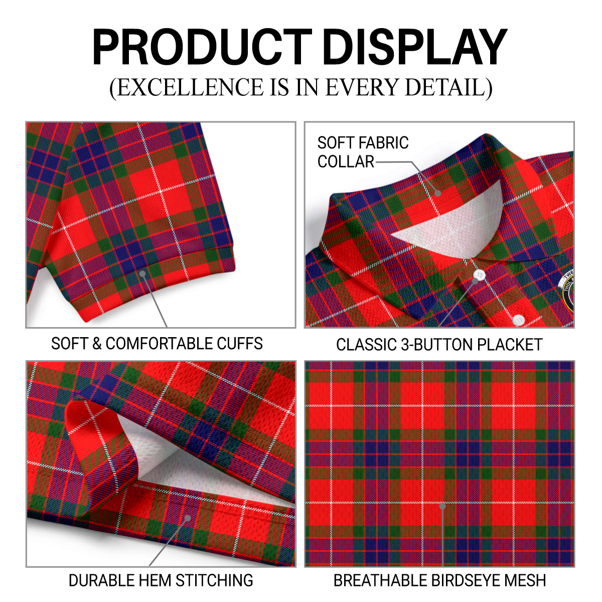 Tweedie Tartan Crest Birdseye Mesh Polo Shirt