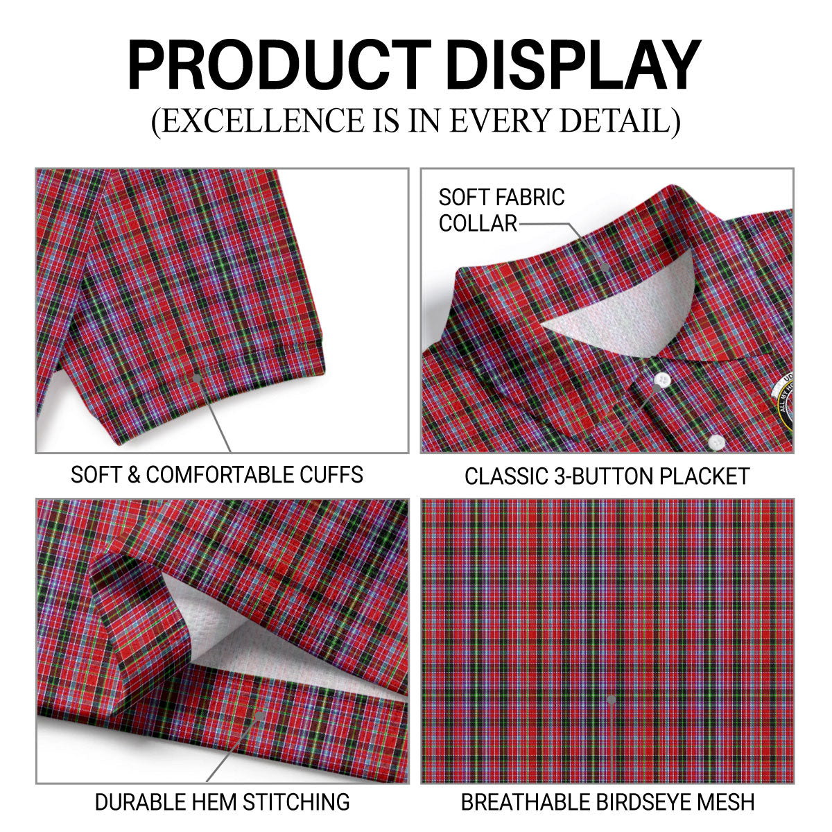 Udny Tartan Crest Birdseye Mesh Polo Shirt